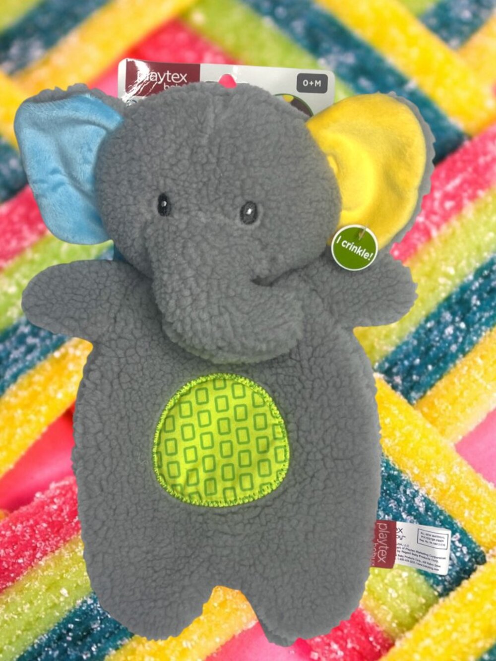 NEW Playtex Baby Elephant Flat Stuffed Animal Flattie Sensory Toy Rattle Plush